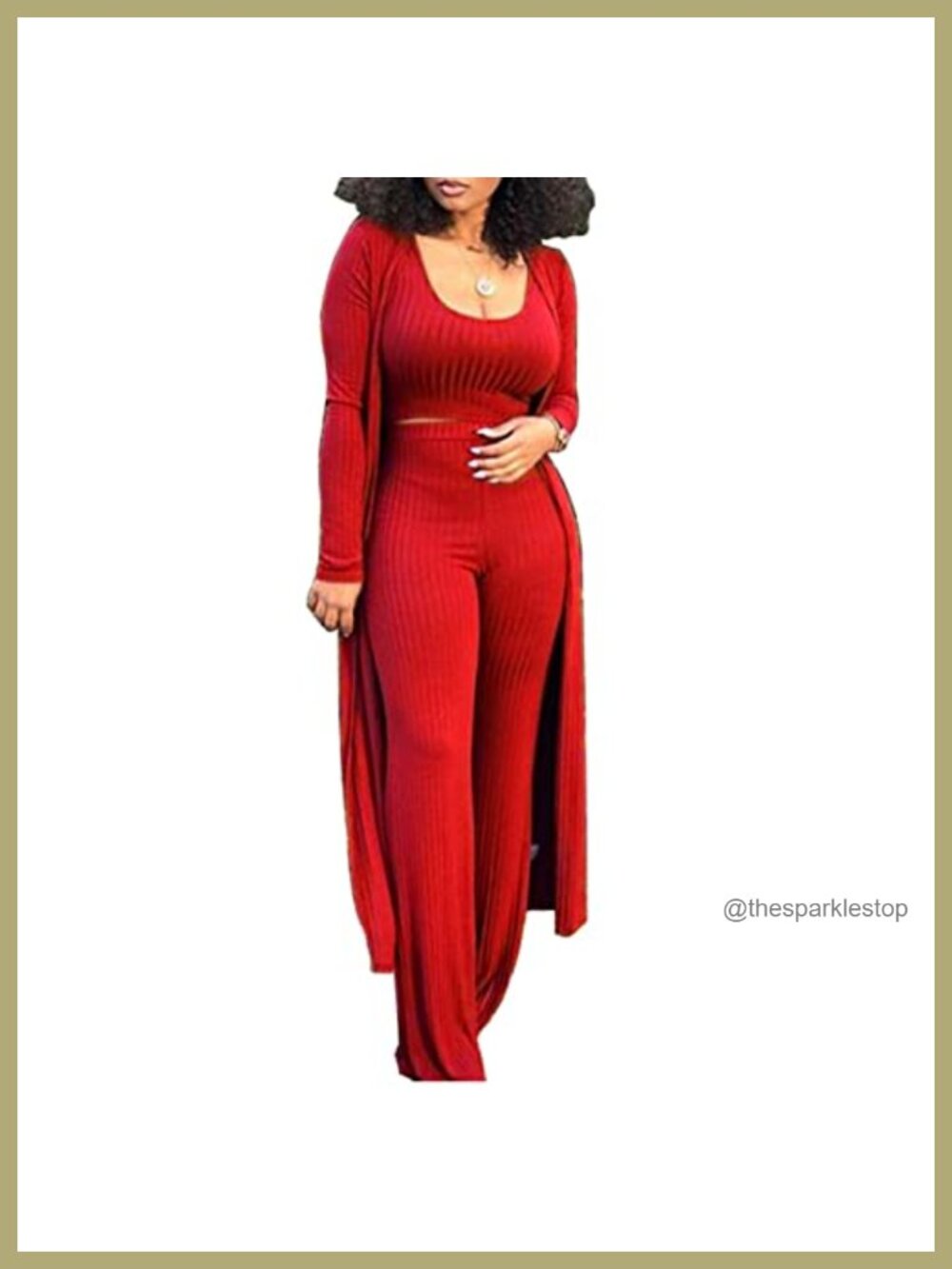 Women's 3 Piece Knitted Tracksuit Set Cotton Spandex Blazer Tank Pants Outfit